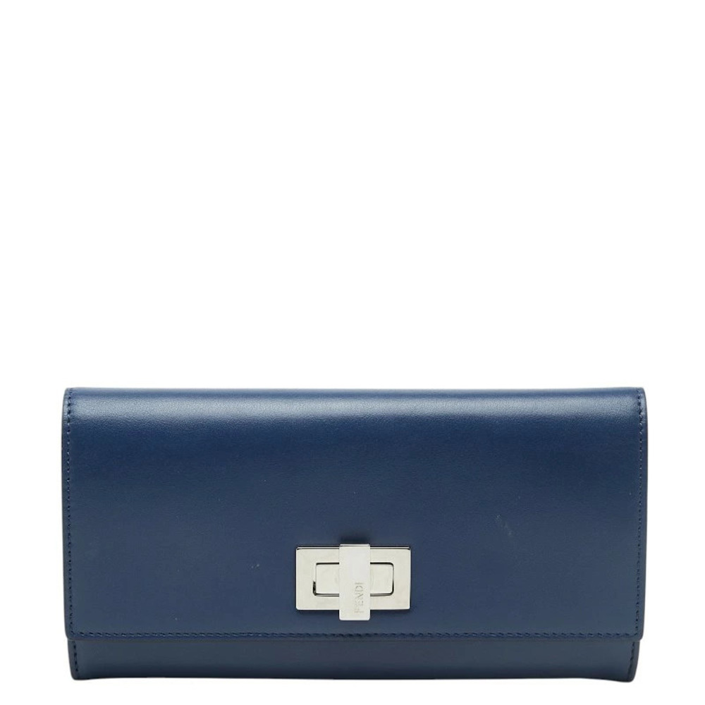 Fendi Peekaboo Long Wallet Blue Leather